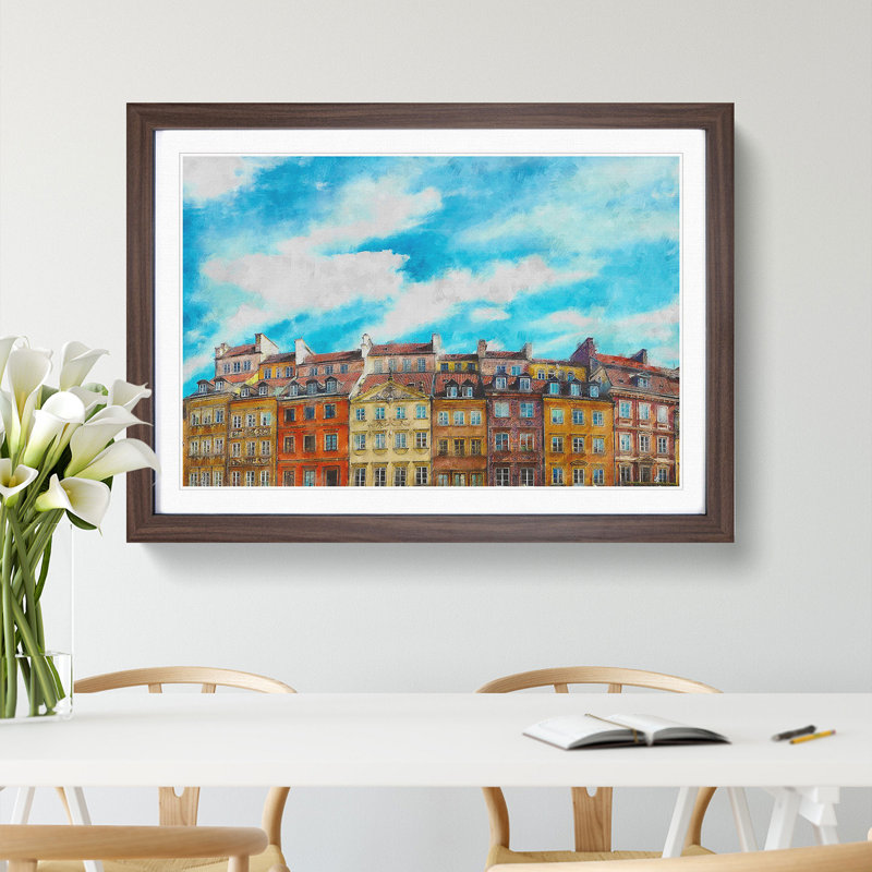 Warsaw Old Town in Poland - Picture Frame Painting Print, 62cm H x 87cm W x 2cm D, Walnut Framed