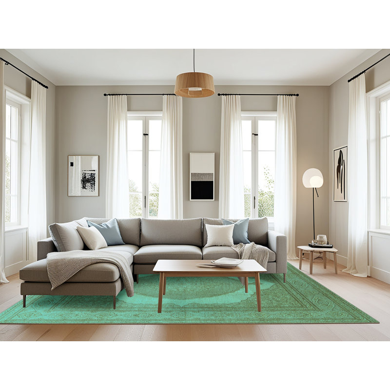 Tapis oriental en laine / polyester tissé à la machine en turquoise / brun / beige, Rectangle 8 pi x 12 pi