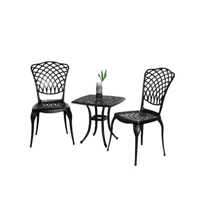 Cast Aluminum Patio Furniture 3 Piece - Black 2 Chairs And 1 Round Table For Outdoor, Garden, Patio, Balcony Classical Style, Easy To Build (3 Piece) & Design Outdoor Spaces Assemble,