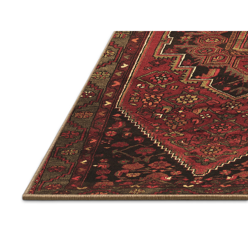 Tapis oriental brun / rouge tissé à la machine Kaitlin-Rose, Rectangle 3 pi x 5 pi