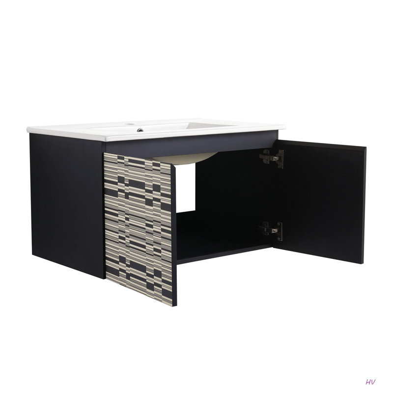 Meuble-lavabo mural flottant 30 po avec lavabo en céramique et porte d'armoire à fermeture en douceur, ensemble KD, 30"