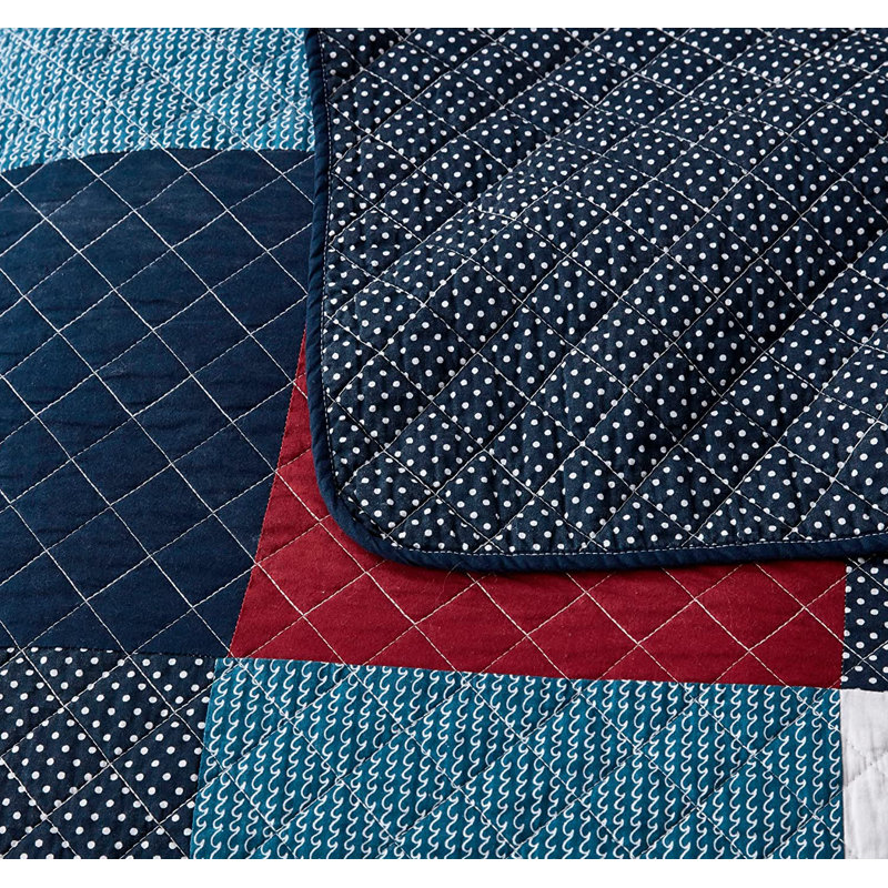  Pre-Washed Multicolor Patchwork Cotton Reversible Quilt Set, King Quilt + 2 King Shams