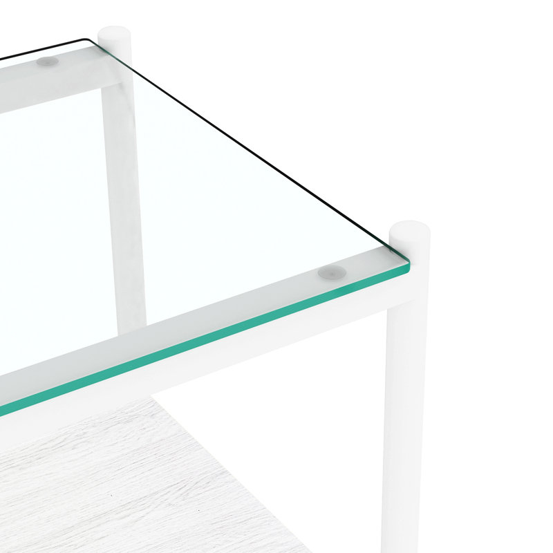 Ensemble de 2 tables de bout rectangulaires, plateau de table en verre trempé avec panneau de fibres à densité moyenne, verre