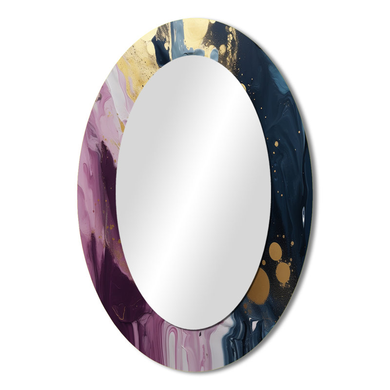 Purple And Blue Movements In Paint III - Modern Oval Wall Mirror, 36" x 24"