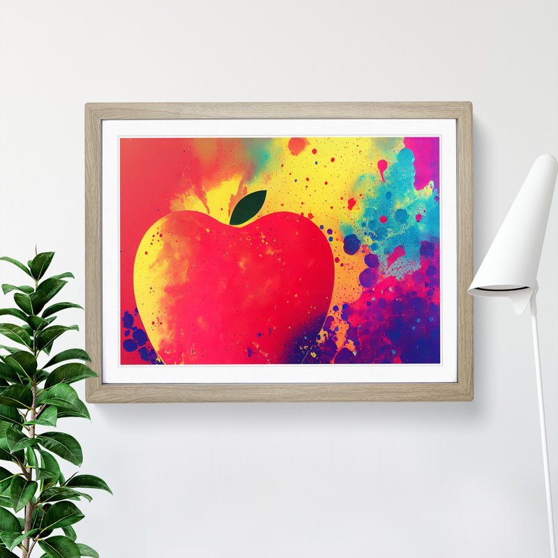 Apple Fruit Paint Splatter Vol.1 Abstract - Single Picture Frame Print, 46cm H x 64cm W, Oak
