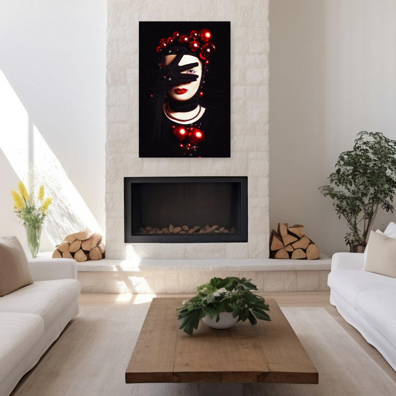 «Dramatic Red Bauble Portrait», reproduction d'art murale contemporaine, 48" H x 32" W