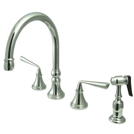 Copenhagen Double Handle Widespread Kitchen Faucet with Brass Sprayer, Polished Chrome