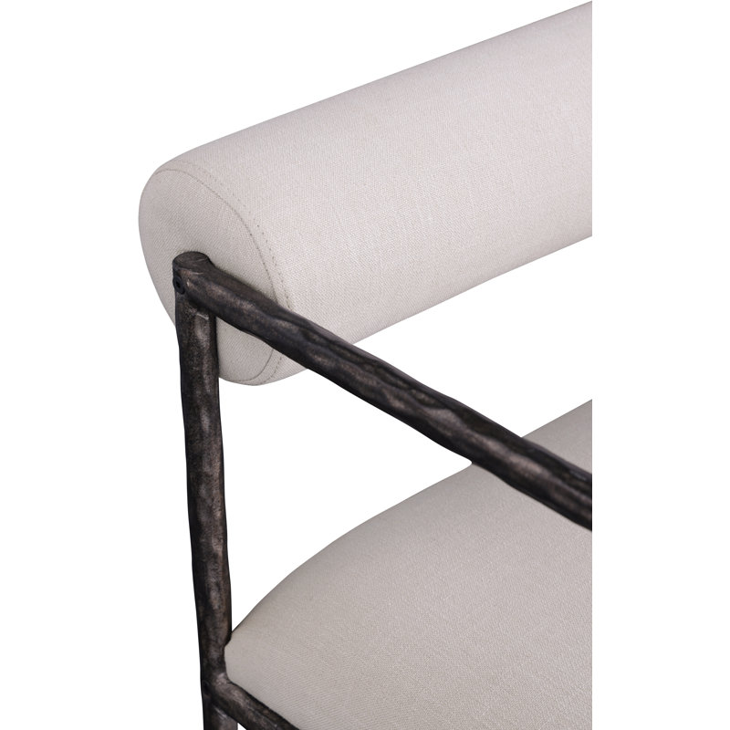 Chaise de salle à manger rembourrée Axis, Noir antique, Tissu texturé en lin beige