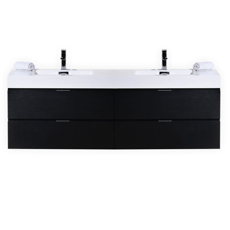Ensemble de meuble-lavabo double mural 72 po Royka, Noir