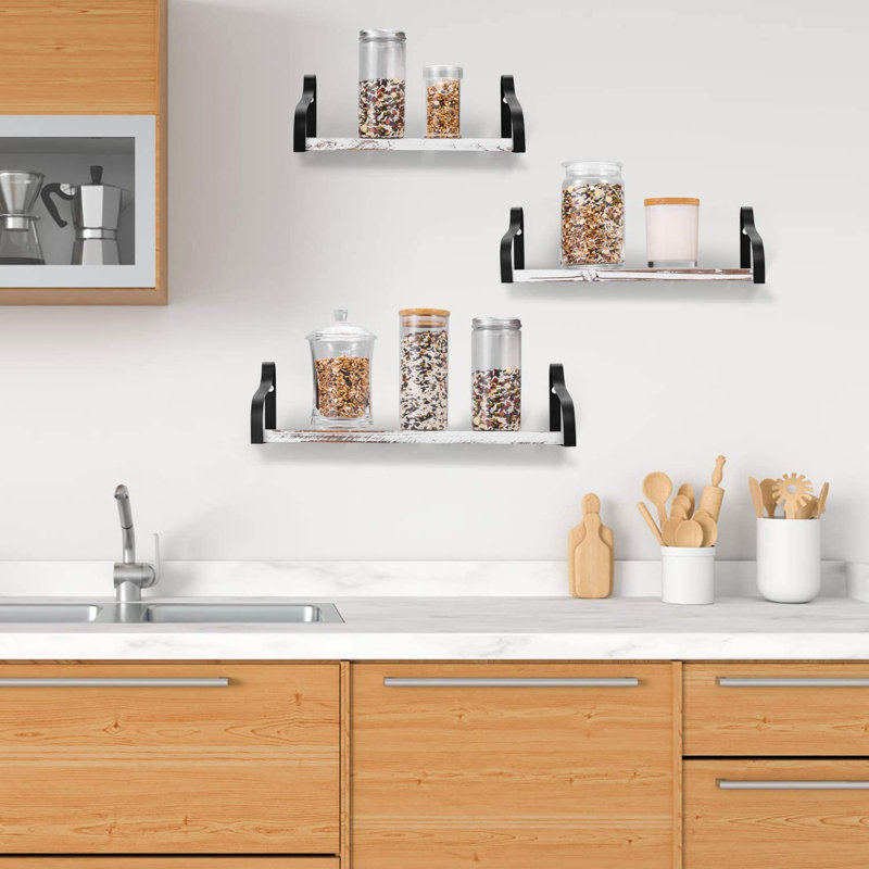 Parlez 3 Piece Floating Shelf, White/Brown