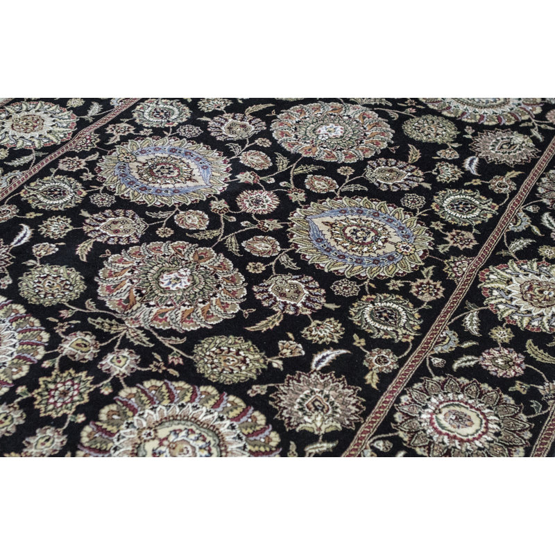 Tapis oriental noir / gris en laine noué à la main Manchuria