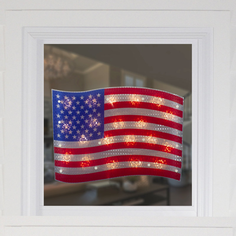 Décoration de fenêtre 17 "holographique rouge et blanche avec drapeau américain