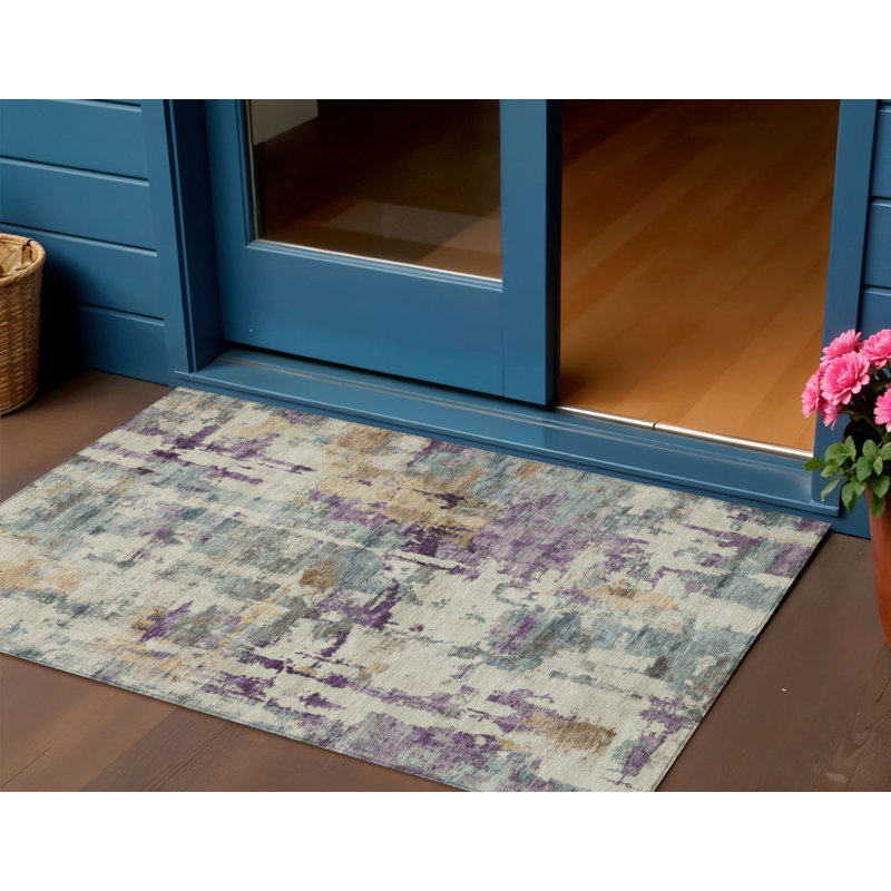 Tapis extérieur lavable abstrait mauve et doré 3 pi x 5 pi