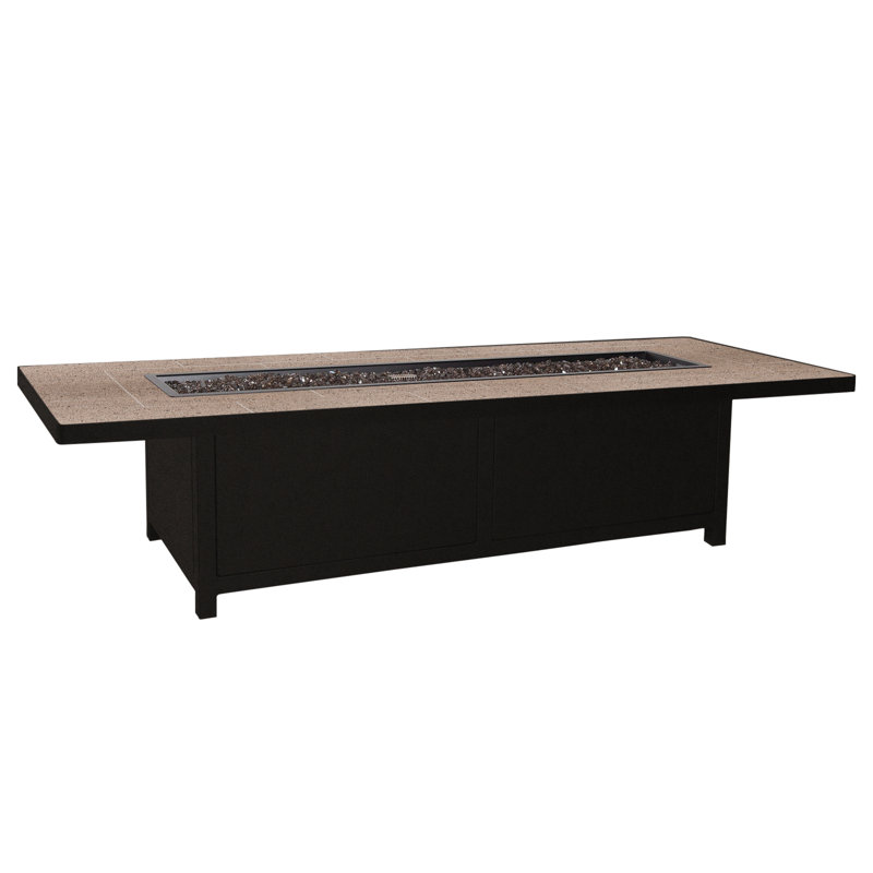 Elba Aluminum Outdoor Fire Pit Table, Canyon Taupe, 19" H x 72" W x 28" D, Carbon Black