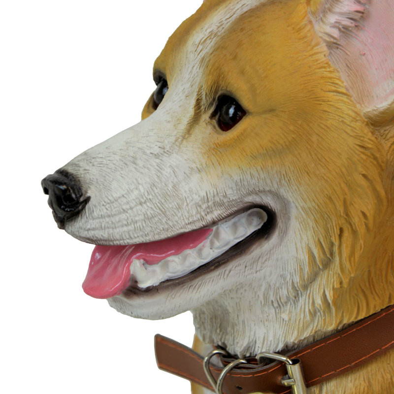 Tan Polyresin Welsh Corgi Dog Statue with Reversible Sign for Indoor/Outdoor Decor — 11.5" H X 13.5" L X 5.5" W