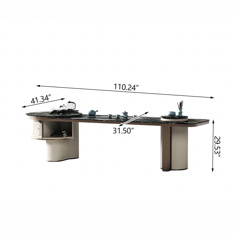 Bureau de thé demi-cercle en pierre frittée, H 29,53 po x l 110,24 po x P 41,34 po