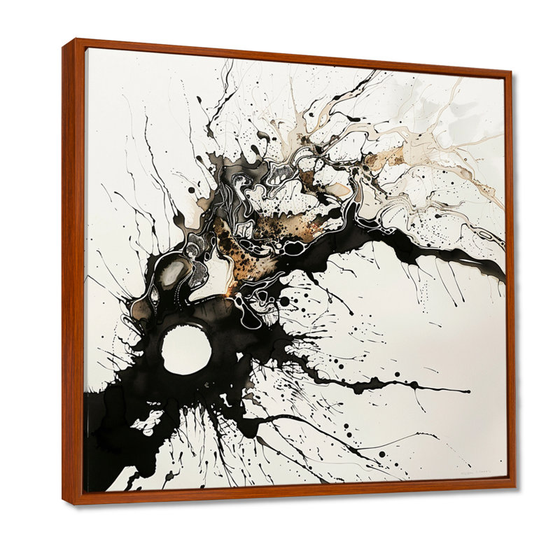 Fluid Meandering Thoughts - Liquid Ink Abstract Wall Art Print, Brown Floater Framed Canvas, 16" H x 16" W x 1" D