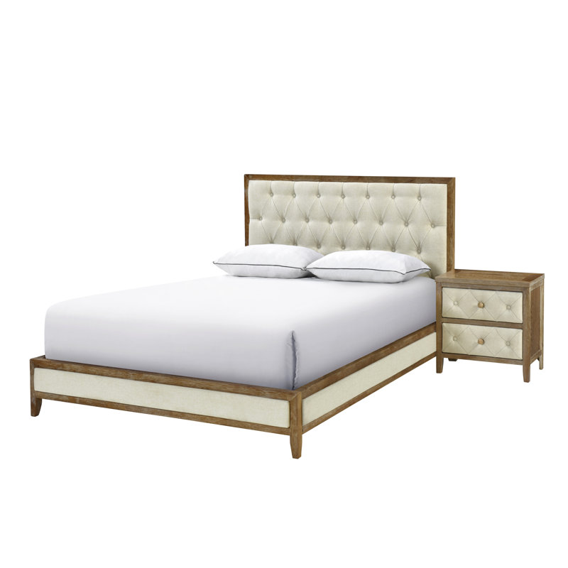 Grand lit brossé câblé, finition cerise espresso, Noyer / beige