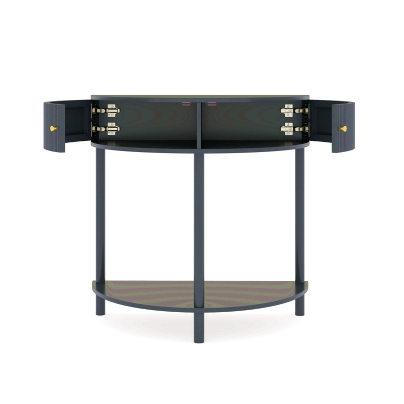 Console Table With Unique Half Moon Design End Table With 2 Storage Drawers And Bottom Shelf, Dark Gray