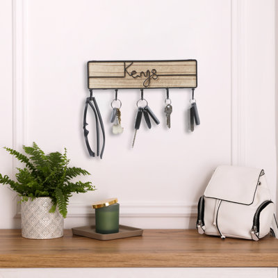 Bornhoft  Keys Hangers Wall Organizer Key Hooks Natural Wood & Metal