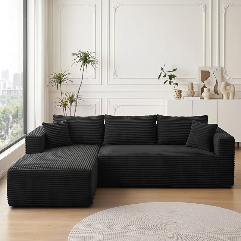 Canapé modulaire de 105 po avec canapé en forme de L et canapé-lit modulaire sans dossier de 105 po, Black Foam