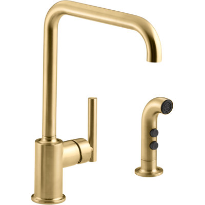 Purist Two-Hole Kitchen Sink Faucet with 8" Spout and Matching Finish Sidespray