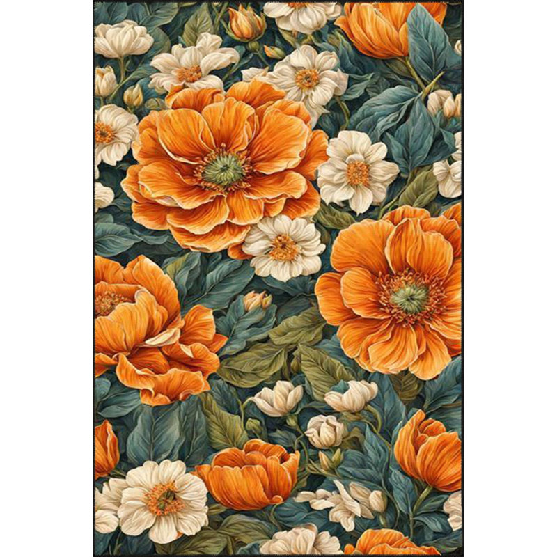 Yellow Rose Patterned Washable Rug, Rectangle 3'11" x 5'11" Rug Pad Included