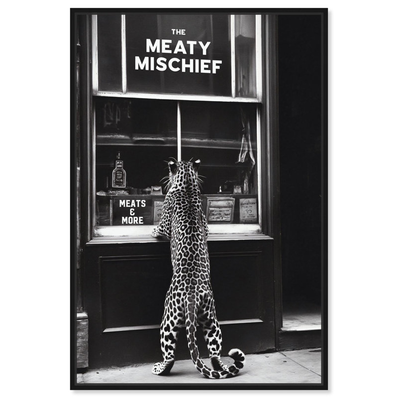 Oliver Gal Meaty Mischief Cheetah - Framed Acrylic Glass Wall Art, 37" H x 25" W, Black