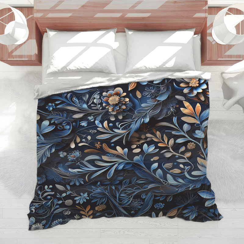 Édredon à motif floral bleu bronze, Simple extra long