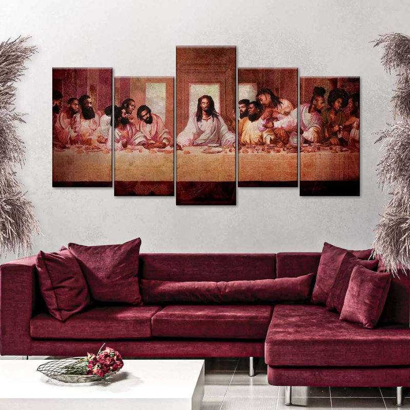 «Last Supper Contemporary Christian» sur toile, reproduction de 5 pièces, H 40 po x l 80 po x P 1,25 po