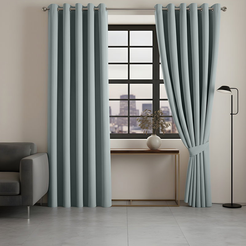 100% Linen Blackout Curtains with Eyelets – Ready Made, 117 cm W x 137 cm L, Sage Green