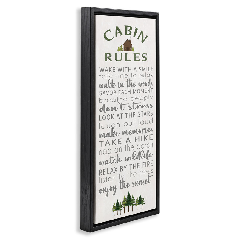 Fun Rustic Cabin Rules Floating Frame, design by Seven Trees Design, 25" H x 11" W, Jet Black Floater Frame