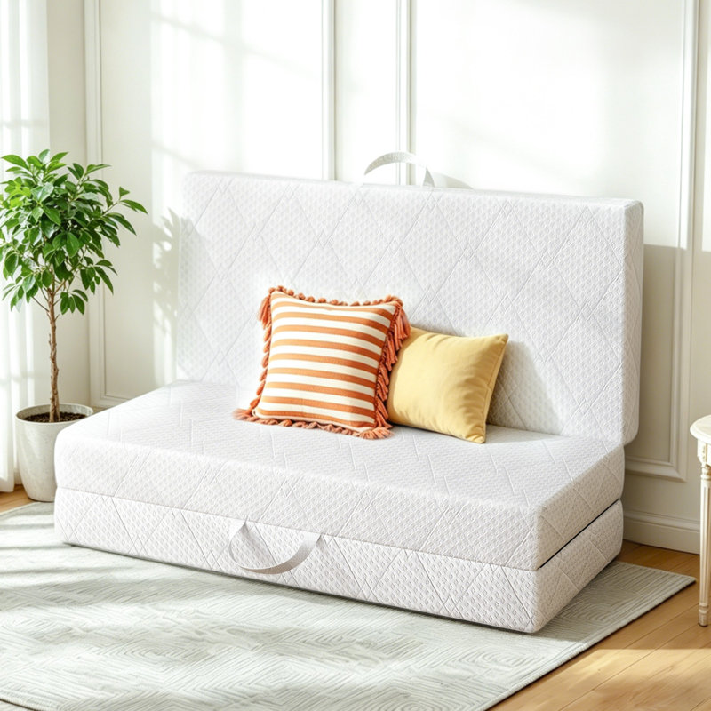 Matelas en mousse viscoélastique imprégnée de gel de 6 po Tri-Fold, matelas escamotable pliable avec housse lavable, poignée et antidérapant