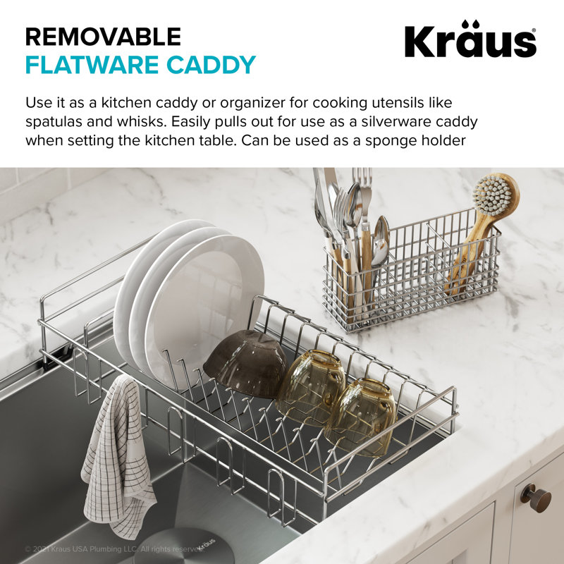 Stainless Steel Over-the-Sink Dish Drying Rack with Utensil Holder