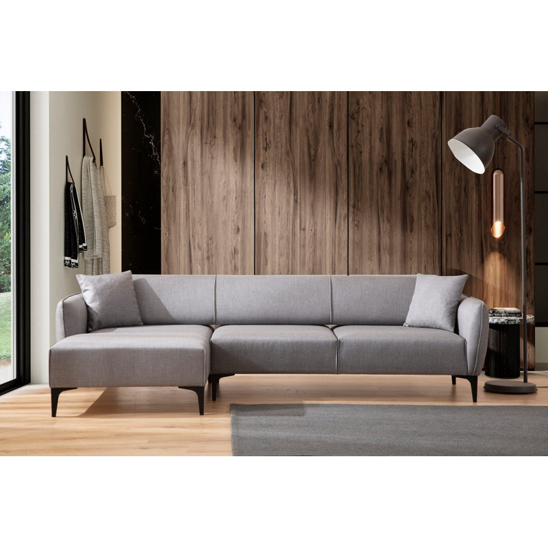 Canapé d'angle moderne avec dossier pivotant, tissu gris, 55,1 po x 106,3 po x 26,4 po | Structure en bois de hêtre et en carton, 100% polyester, comprend 2 coussins | Élégant et fonctionnel pour un décor industriel et scandinave