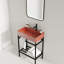 Lavabo de salle de bain 24 po - Céramique rouge lustré avec meuble-lavabo de style console noir, ustensile contemporain, lavabo rectangulaire, pieds en métal, fusion stable