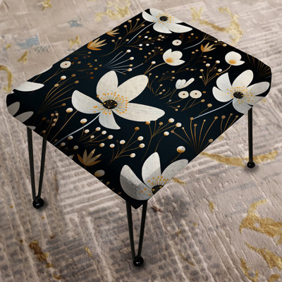 Mystic White And Black Splendor Gardens - Floral Rectangle Ottoman