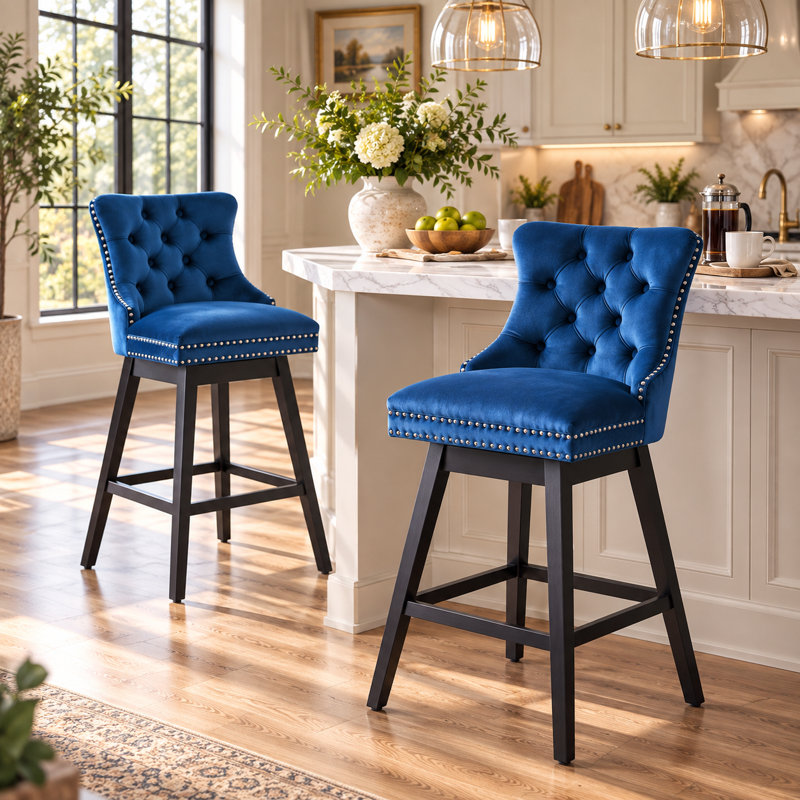 Tabouret de bar pivotant à 360 ° de hauteur 30,7 po Velvet, Velours bleu, 2, Tabouret de bar (siège d'une hauteur de 30 po)