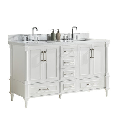 Meuble-lavabo double autoportant 60 po avec poignées supplémentaires 60 po