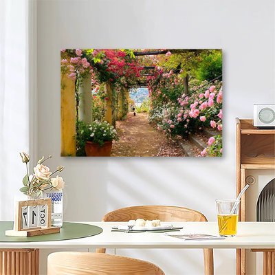 Spring Garden Floral Walkway Path Scenic Nature View, Large Gallery Wrapped Canvas Wall Art Print for Living Room & Bedroom