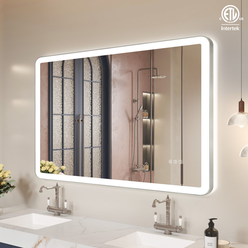 Natalin LED Wall Mirror, 48" x 30", Brushed Nickel, Rectangle