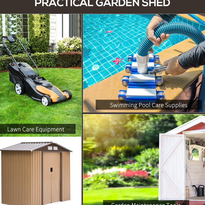 Édifice d'entreposage extérieur jaune 7 pi x 4 pi, acier galvanisé, 4 évents, 2 portes coulissantes, spacieux pour les outils de jardin, installation d'entretien de pelouse, patio, pelouse, garage