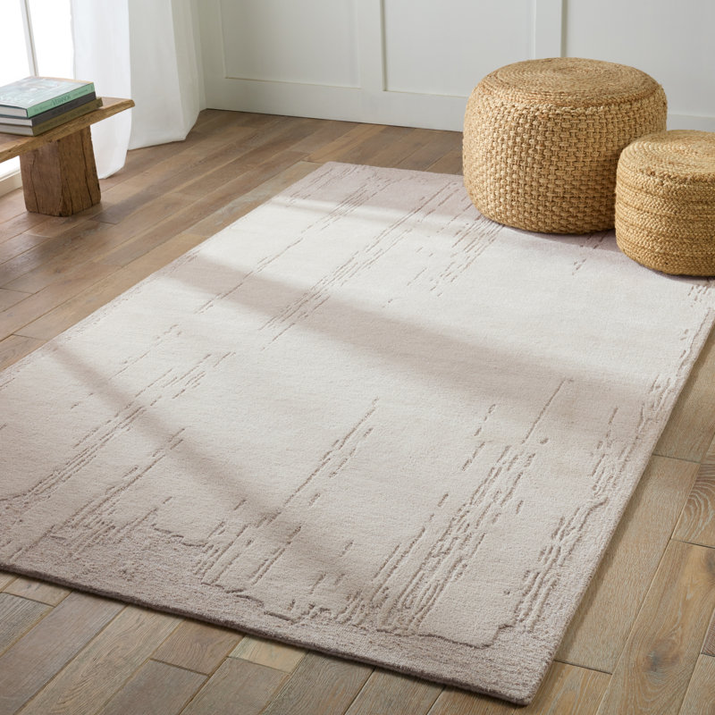 Tapis crème / taupe clair fait à la main Lilyian (9 pi x 12 pi), Rectangle de 10 pi x 14 pi
