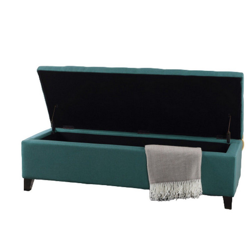 Banc de rangement avec repose-pieds Nira, tissu bleu sarcelle capitonné, 51 po, Bleu