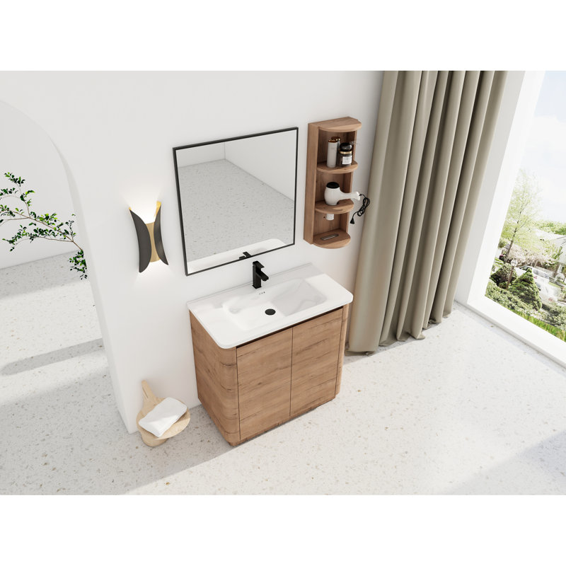 36'' Freestanding Vanity For Bathroom With Ceramic Sink, Soft - Closing Hinges, And Three Tier Storage Space Efficient Solution Silent Close Doors, Ample Bottom Practical Elegant