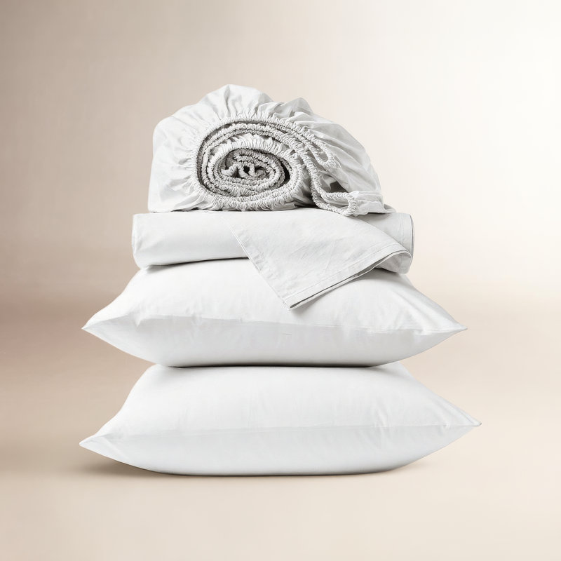 Refined Organic Percale Percale Sheet Set, Alpine White, King Sheet Set with 2 Pillowcases