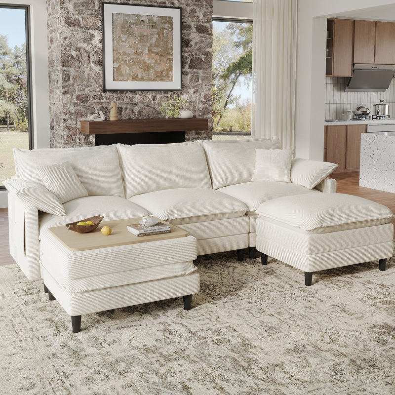 Canapé modulaire en U 108 po 5 pièces en tissu velours côtelé facile à assembler 108 po Comfy, Velours côtelé beige