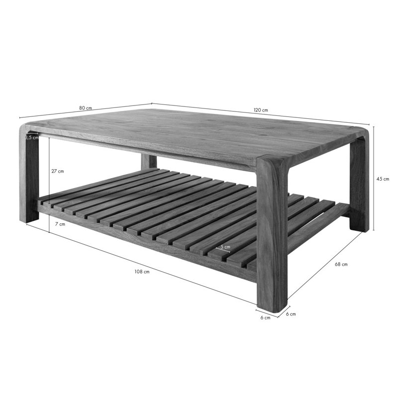 Bueno Solid Wood Solid Wood Coffee Table with Storage, Dark Brown