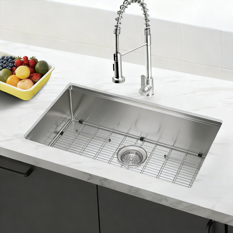 30 Inch Undermount Kitchen Sink – 11 Gauge (3mm) Stainless Steel, Single Bowl With Integrated Ledge With Sink Bottom Grid, Superior Drain Design