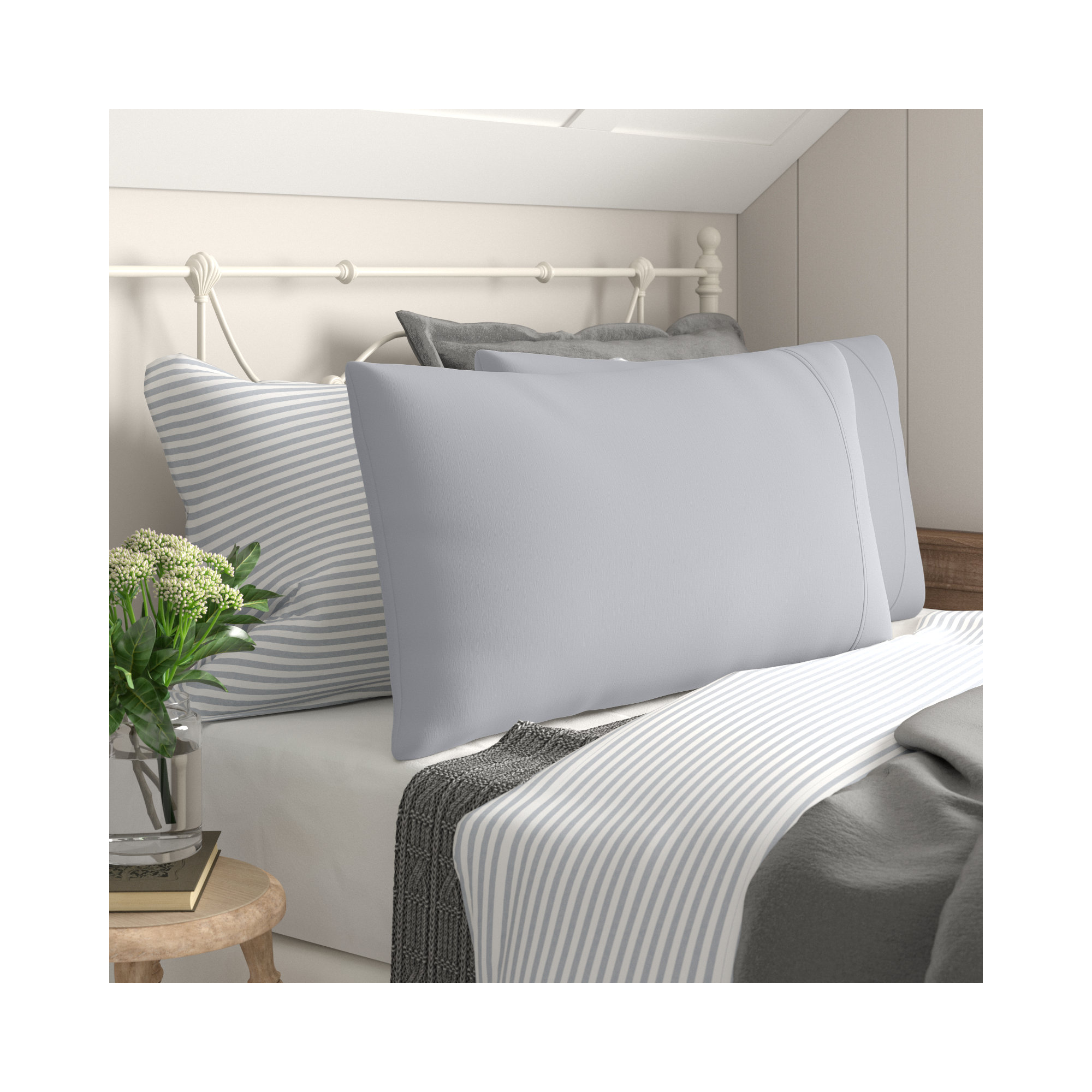 Coyer Classic Cotton Percale Pillowcase Set, Standard - 2 Standard Pillowcases, Stormy Blue